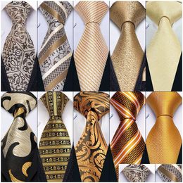 Corbata Conjunto Oro Paisley Hombres Corbata de seda Fahsion Broches Pañuelo Gemelos Conjuntos 12 colores Regalos Barry.Wang Diseñador 220819 D Dht94