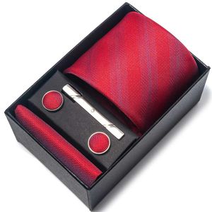Neck Tie Set Green Tie Men nieuwste Design Classic Holiday Presented Silk Tie zakdoek Cufflink Set Stroptie Box Wedding Accessories