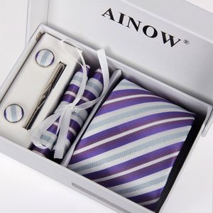 Conjunto de corbata pañuelo Gemelos Clips de corbata Caja de regalo 16 colores para el Día del padre Corbata de negocios para hombres Gif de Navidad