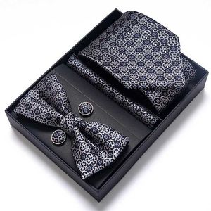 Nek Tie Set Jacquard High Grade Nice Handmade Bow Tie zakdoek Pocket Squares Cufflink Set Stroptie Box Gold Paisley Fit werkplek