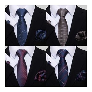 Set à cravate de cou Jacquard NOUVEAU SILK FESTIVE PRÉSIBLE ARRIVE SOLID BLACK TIE MANKKERCHIEF CUFFINK Set Necktie Men Gravatas Shirt Accessoires