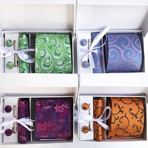 Nek Tie set luxe stropdas set geschenkdoos voor heren paisley bloemen zijden nek stropdas zak vierkanten manchetknopen stropdas clips set formele bruiloft feestjes