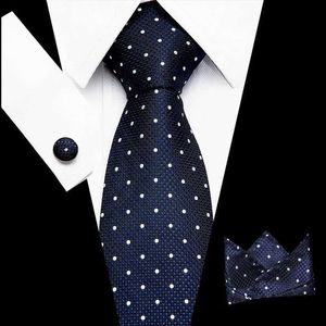 Neck Tie Set Men Tie Red Polka Dot Quality Wedding Tie voor mannen Tie Hanky manchetknoop Zijde Tie Set Designer Business
