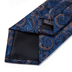 Cravate de cou Set Mens Necktie Blue Gold Paisley Silk Time de mariage pour hommes Mandkerchief Cuffushs Set Business Party New Designer MJ-7108
