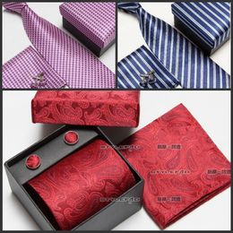 Neck Tie Set Stropdas Manchetknopen Heren Ties Polyester Ascot Hankies Striped Tower Pocket Square