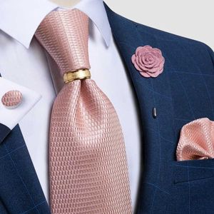 Nek Tie Set Nieuwe Designer Mens Teal Blue Plaid Solid Pink Ties Wedding Accessories Silk Ties Broche Tie Ring Set Gfit voor mannen