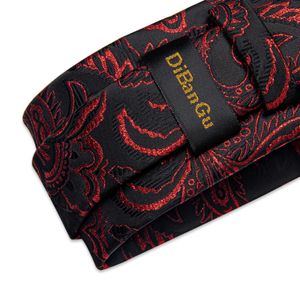 Coup de cou Ensemble Red Black Paisley Bies for Men Luxury Silk Neck Coue Pocket Square Cuffer Coughs Accessoire de mariage Gift For Men