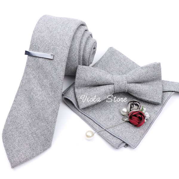 Conjunto de corbata para el cuello Top 50% lana suave 7 cm Corbata de moño Pañuelo Clip Conjuntos de broche Dusty Green Sólido Con clase Hombres Traje de boda Accesorio de corbata diaria Regalo 230210