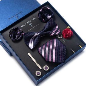 Neck Tie Set Vangise Brand le plus récent Design Silk Tie Mandkerchief Pocket Clares Couchers Set Clip Clip Clip Coldage Boîte Plaid Pathers Day