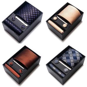 Neck Tie Set Wholesale 2023 New Style Party Cravat Gift Silk Tie Pocket Clares Set Coldie Box Men Blue Suit ACCESSOIRE
