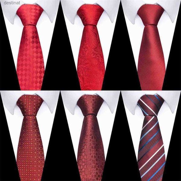 Cravates de cou 100% soie marque rouge cravate Gravatas vente en gros 7.5 cm cravate en soie tissée hommes accessoires de mariage Fit GroupL231017