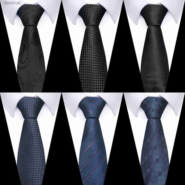 Cravates 100% soie marque cravates hommes nouveau Style en gros Jacquard soie 8 cm cravate costume accessoires solide noir Fit affaires WorkplaceL231017