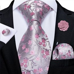 Cravates de cou 100% soie florale rose pour hommes fête de mariage homme cravate mouchoir broche boutons de manchette ensemble accessoires Gravata DiBanGu 221205277h