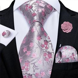 Cravates de cou 100% soie florale rose pour hommes fête de mariage homme cravate mouchoir broche boutons de manchette ensemble accessoires Gravata DiBanGu 221205236o