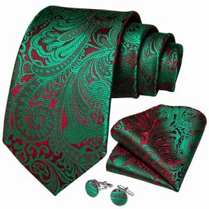 Cravates De Cou 100 Soie Jacquard Tissé Vert Rouge Paisely Floral Hommes Cravate De Luxe 8cm D'affaires De Noce Cravate Ensemble Hanky Cravate Anneau DiBanGu