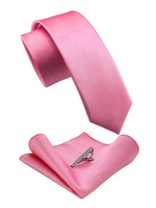 Corbatas de cuello 2.4 pulgadas Color sólido ajustado Mens corbata de seda de seda rosa bolsillo cuadrado de bolsillo juego de clip de cola de escote de hombre lujoso accesorios de boda de bodac240410