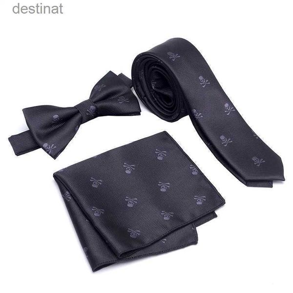 Corbatas 3 PCS Conjunto de corbatas para hombre Pajarita y corbata Pajarita Corbata delgada Corbatas de hombre esqueleto para hombres 1200 agujas Moda gravata dressL231017