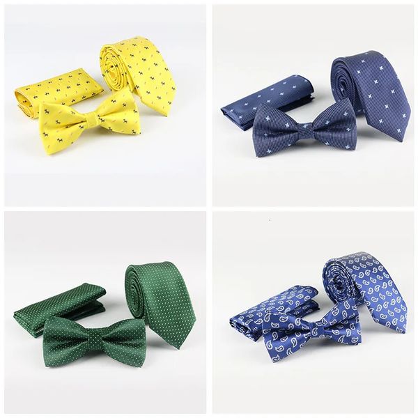 Cravates de cou 3pcs Dot Polyester Cravate pour hommes Bowtie et Pocket Square Set Cadeau pré-attaché Mariage Business Casual 231013