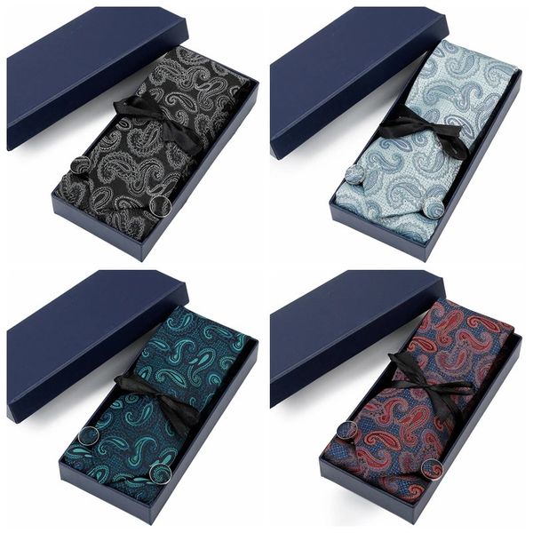 Cravates 40 styles Paisley cravate ensemble boutons de manchette Hanky avec boîte-cadeau Jacquard tissé cravates ensemble pour hommes accessoires de mode de fête de mariage 231013