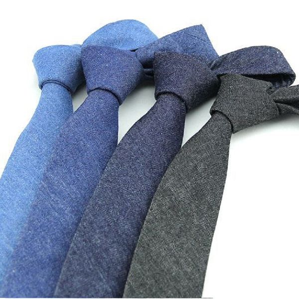 Corbatas de 6cm para hombre, corbatas de algodón sólidas para hombre, corbata de vaquero azul, corbata ascot, traje de negocios, camisa, accesorios para hombre, 2 unids/lote