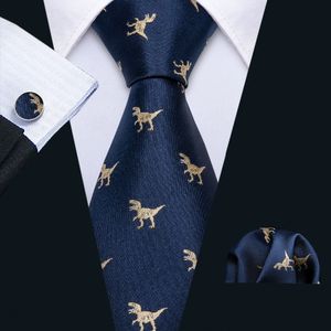 Coules de cou Arrivée pour hommes Set Dinosaur Match Navy Ord Wedding Necktie 8.5cm Business Silk for Men FA-5191 230719