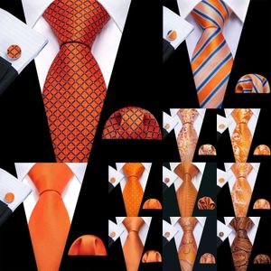 Le cou attache Barry.Wang Orange Silk Mens Tie Hanky Cuffe Links Set Jacquard Purpe Purple Salmon Gold Collier Mens Business Business Party GiftC240410