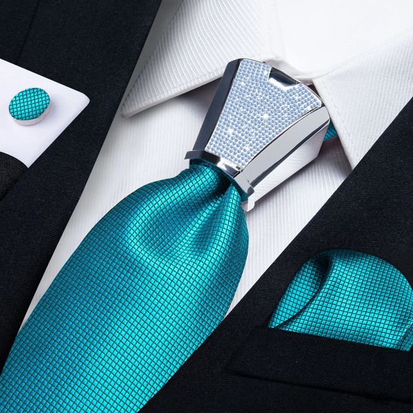 Corbatas para el cuello Azul Plata Plástico Corbata Hebilla Diseñador Teal Corbatas de seda sólida para hombres 8 cm Accesorios para fiestas de bodas de negocios Conjunto de corbatas de regalo 231013