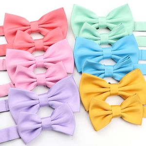 Nekbanden fel licht kleur ouder-kind vlinderdas set chic mannen vrouwen kinderen vlinder Peach roze oranje groen satijnen bowtie accessoire cadeau