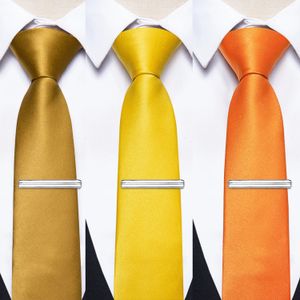 Cravates causales fines avec clip carré de poche, 3 ensembles de cravates dorées pour hommes d'affaires de mariage, cravates jaunes de luxe pour hommes, accessoire cadeau 231013