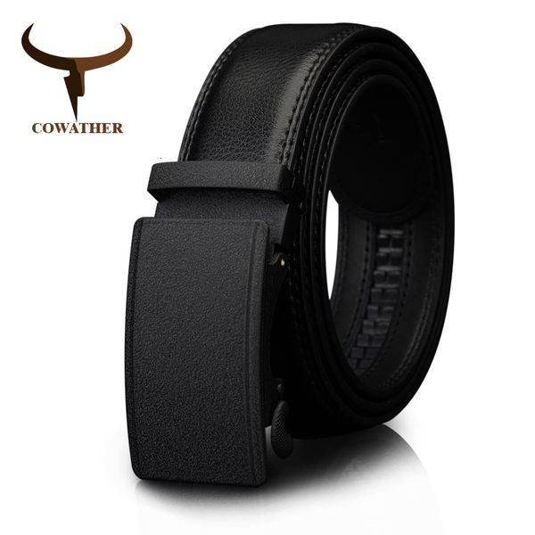 COWATHER Ceinture pour hommes Boucle à cliquet automatique avec vache Ceintures en cuir véritable pour hommes marque de luxe bracelet masculin 110130cm longueur 230718