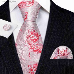 Cravates de cou Designer Hommes Cravates Rose Rouge Floral Soie Rouge Vert Sarcelle Violet Noir Cravate Mouchoir Boutons De Manchette Ensemble Mariage BarryWang 6194 Y240325