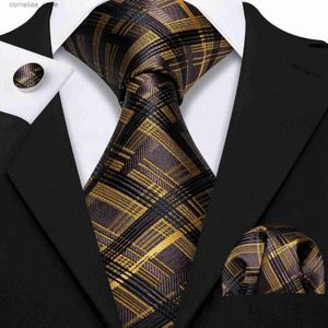 Cravates de créateurs pour hommes, marron, or, noir, cravate en soie florale, boutons de manchette carrés, ensemble cadeau de mariage, Corbatas BarryWang 5212 Y240325