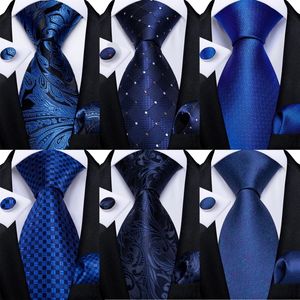 Nekbanden dibangu blauw gestreepte zijden heren bruiloftsbanden met hanky manchetknopen set jacquare geweven nekbanden voor mannen stroptie mode 230818