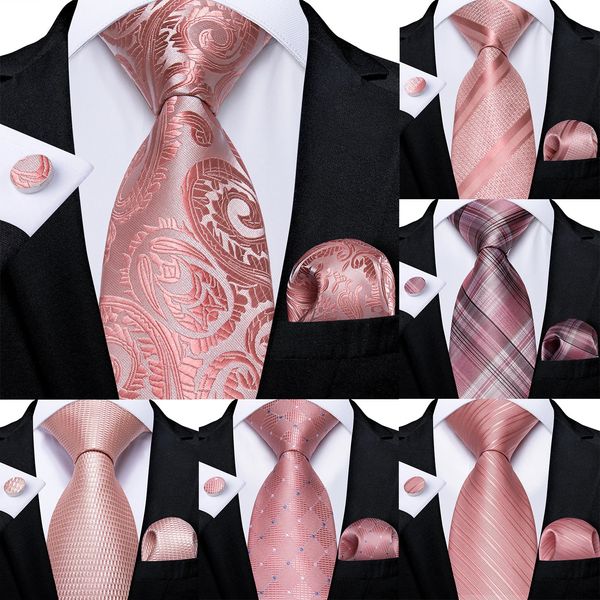 Cravates de cou Dibangu Mode Peach Rose Hommes Cadeaux Cravate Clip Hanky Boutons de manchette Corail 100 Cravate en soie Gravat Business Wedding Party Set 231118