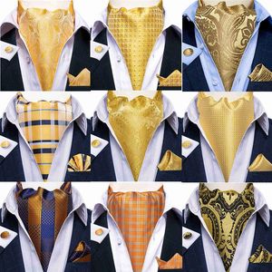 Cravates de cou Dibangu Jacquard Cravat 3PC Set Jaune Paisley Tissé Ascot Cravate Boutons de manchette Pocket Square Mode Casual Scarves302D