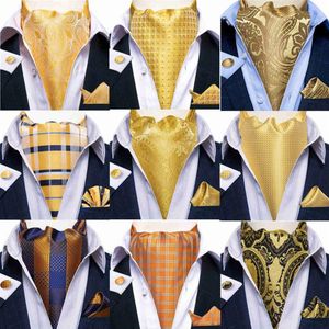 Cravatte DiBanGu Cravatta Jacquard 3 pezzi Set Giallo Paisley Tessuto Ascot Cravatta Gemelli Fazzoletto da taschino Moda uomo Sciarpe casual301E