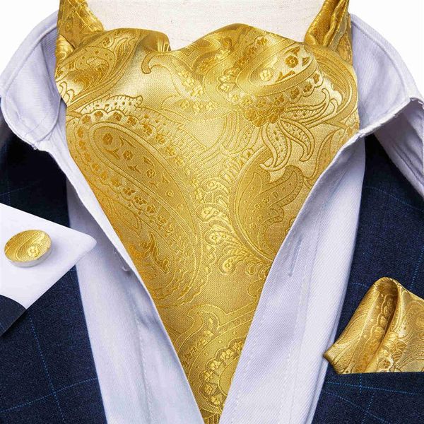 Corbatas de cuello DiBanGu Jacquard Cravat 3pc Set Amarillo Paisley Tejido Ascot Tie Gemelos Bolsillo Cuadrado Moda Casual Bufandas236k