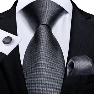 Cravates de cou DiBanGu Cravate de luxe pour hommes Gris Solide Boutons de manchette Hanky Cravate 100 Soie pour hommes d'affaires Ensemble de mariage SJT7142 231204