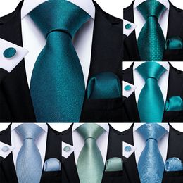 DiBanGu Hommes Cravate Teal Vert Solide Designer Soie De Mariage Cravate Pour Hommes Cravate Anneau Hanky Boutons De Manchette Cravate Ensemble Business Party 230607