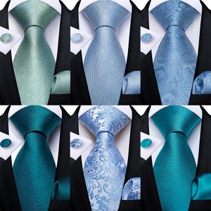 Cravates DiBanGu Hommes Cravate Teal Vert Bleu Conception Solide Cravate De Mariage En Soie Pour Hommes Hanky Boutons De Manchette Cravate Ensemble De Mode Bussiness Party 230818