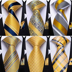 Corbatas para el cuello DiBanGu Corbata para hombre Corbata de boda de seda a rayas amarillas para hombres Hanky Gemelos Corbata Conjunto Fiesta de negocios de moda Dropshipping Nuevo diseño J230225