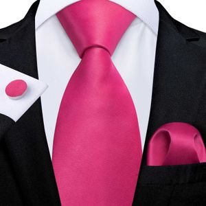 Nekbladen dibangu nieuwe hete roze vaste zijden stropdas heren pocket square manchetjes cadeau bruiloft feest accessoires 8cm ketting set groothandelec240410