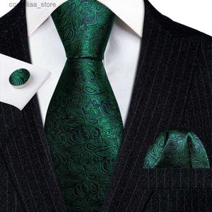 Cravates élégantes hommes cravate ensemble soie vert bleu noir Paisley cou cravate poche boutons de manchette carrés ensemble de mariage livraison gratuite BarryWang 5925 Y240325