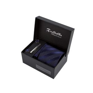 Cravates de cou Usine Vente Marque Stripe Cravate Ensemble Bleu Marine Gravata Cravate Hankie Boutons De Manchette Coffret Cadeau Jacquard Tissé Vêtements Formels Hombre Noir 231013