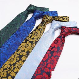 Cravates de cou Accessoires de mode Polyester Jacquard Fleur Motif Hommes Business Homme Cravate Robe Cadeau 8cm Drop Livraison Dhkvr