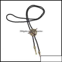 Corbatas de cuello Accesorios de moda Western Bl Head Bolo Tie Collar Retro Aleación Suéter Cadena Negro Adornos largos Entrega de gotas 2021 Bdeh Dhnz5