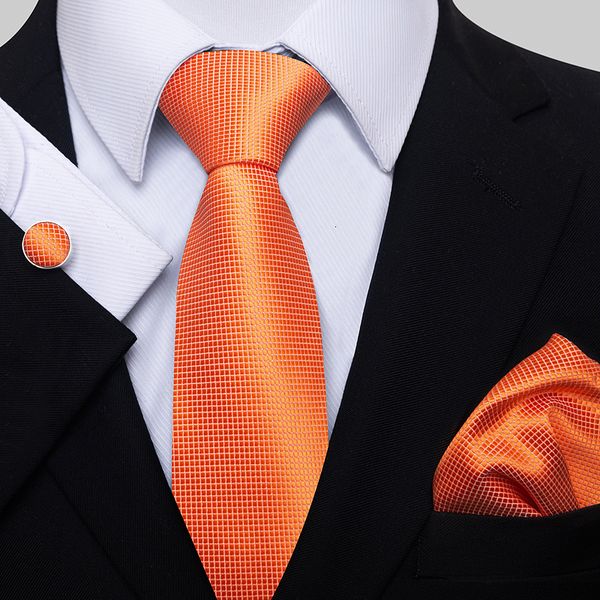 Corbatas Marca de moda Niza Corbata de seda hecha a mano Pañuelo Juego de gemelos para hombres Corbata Naranja Paisley Camisa Accesorios amantes día 230605