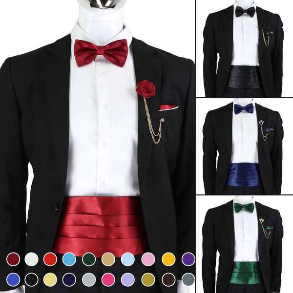 Corbatas de moda para hombre Cummerbund Bow Tie Broche Set Negro Rojo Azul Sello de cintura para esmoquin formal Traje de negocios Accesorios de cena 230613