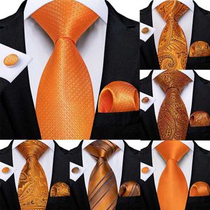Nekbanden cadeau heren stropdas oranje streep zijden bruiloft stropdas heren dibangu ontwerp hanky manchetknopen hoogwaardige heren tie set directe verzendingc240407