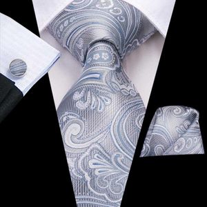 Cravates Gris Argent Paisley Soie Cravate De Mariage Pour Hommes Handky Bouton De Manchette Cadeau Mens Cravate Design De Mode Business Party Dropshipping HiTie J230227